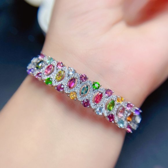 NEW 925 STERLING NATURAL MULTI COLOR TOURMALINE BANGLES 7' - Picture 3 of 5